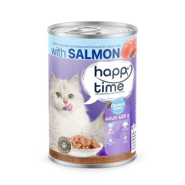 HAPPY TİME YETİŞKİN KEDİ SOMONLU KONSERVE 400 GR
